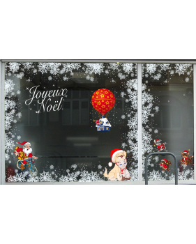Sticker-père-noël-montgolfière-ballon-longue-vue-vitrophanie-décoration-vitrine-noël-électrostatique-sans-colle-repositionnable-réutilisable-DECO-VITRES
