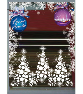 Sticker-boules-de-noël-géantes-texte-bonne-année-bleu-violet-vitrophanie-décoration-vitrine-noël-électrostatique-sans-colle-repositionnable-réutilisable-DECO-VITRES