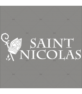 Sticker-texte-saint-nicolas-mitre-blanc-vitrophanie-décoration-vitrine-noël-opticien-électrostatique-sans-colle-repositionnable-réutilisable-DECO-VITRES
