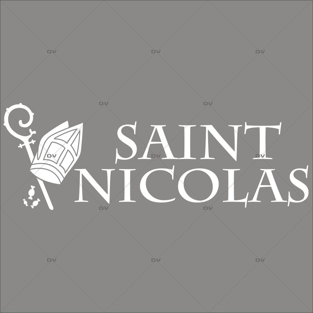 Sticker-texte-saint-nicolas-mitre-blanc-vitrophanie-décoration-vitrine-noël-opticien-électrostatique-sans-colle-repositionnable-réutilisable-DECO-VITRES