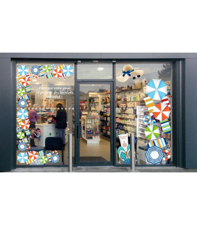 Sticker-chapeau-lunettes-soleil-été-mer-plage-vitrophanie-décoration-vitrine-estivale-électrostatique-sans-colle-repositionnable-réutilisable-DECO-VITRES