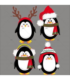 Sticker-4-pingouins-de-noël-polaire-animaux-vitrophanie-décoration-vitrine-noël-hiver-électrostatique-sans-colle-repositionnable-réutilisable-DECO-VITRES