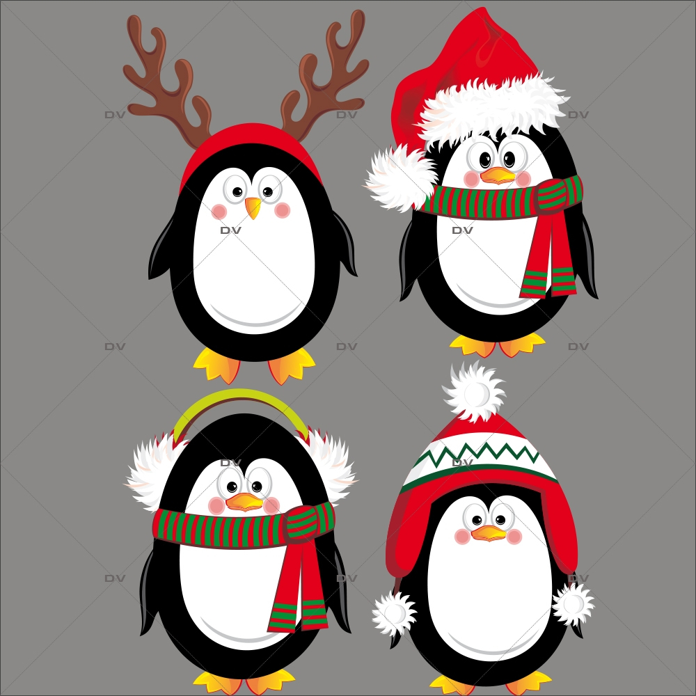 Sticker-4-pingouins-de-noël-polaire-animaux-vitrophanie-décoration-vitrine-noël-hiver-électrostatique-sans-colle-repositionnable-réutilisable-DECO-VITRES