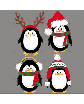 Sticker-4-pingouins-de-noël-polaire-animaux-vitrophanie-décoration-vitrine-noël-hiver-électrostatique-sans-colle-repositionnable-réutilisable-DECO-VITRES