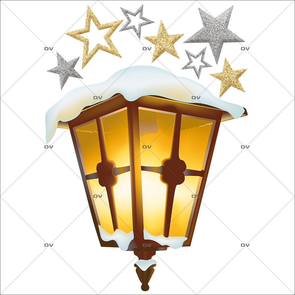 Sticker-paysage-de-neige-lanterne-enneigée-étoiles-hiver-or-argent-fête-vitrophanie-décoration-vitrine-noël-électrostatique-sans-colle-repositionnable-réutilisable-DECO-VITRES