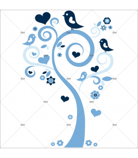 Sticker-arbre-coeurs-et-oiseaux-bleus-chambre-bébé-enfant-garçon-adhésif-encres-écologiques-latex-décoration-intérieure-DECO-VITRES