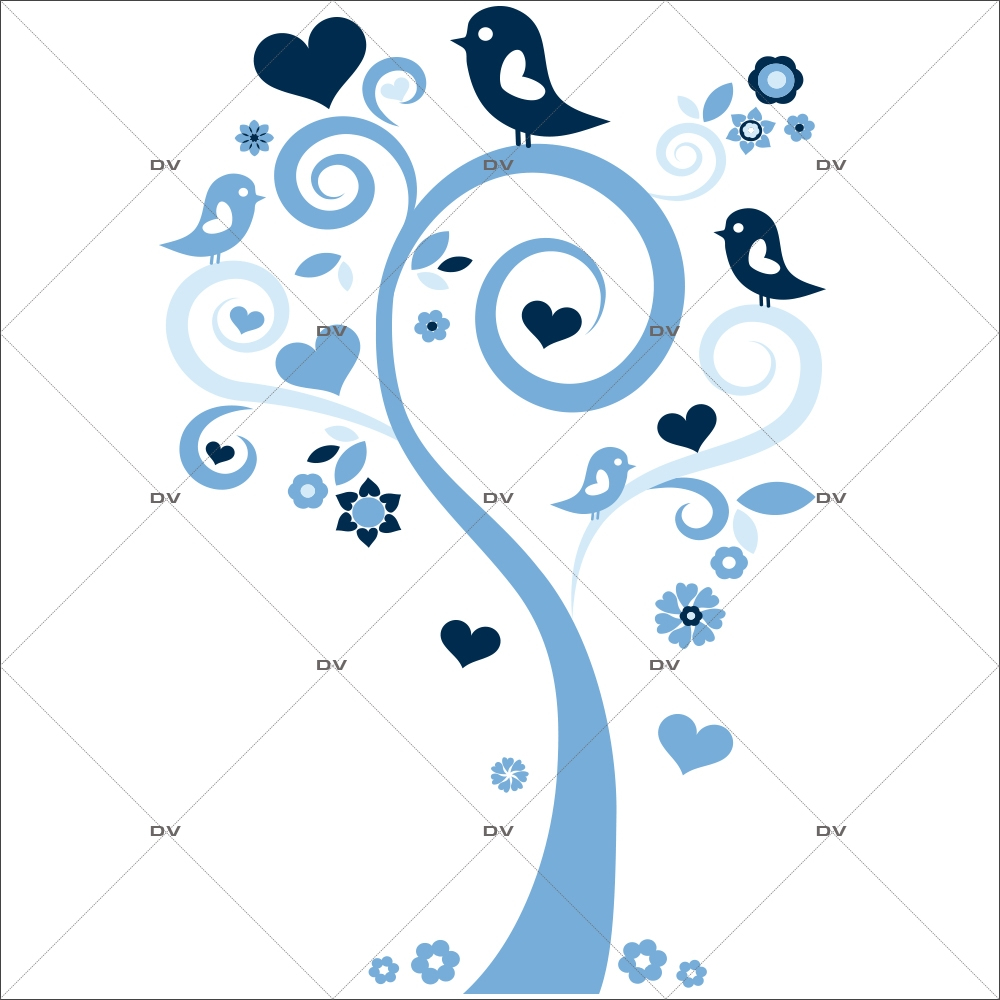 Sticker-arbre-coeurs-et-oiseaux-bleus-chambre-bébé-enfant-garçon-adhésif-encres-écologiques-latex-décoration-intérieure-DECO-VITRES