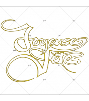 Sticker-texte-joyeuses-fêtes-jaune-doré-blanc-vitrophanie-décoration-vitrine-noël-opticien-électrostatique-sans-colle-repositionnable-réutilisable-DECO-VITRES