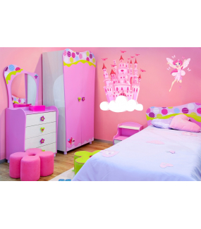 Sticker-château-féérique-rose-nuages-chambre-bébé-enfant-fille-adhésif-encres-écologiques-latex-décoration-intérieure-DECO-VITRES