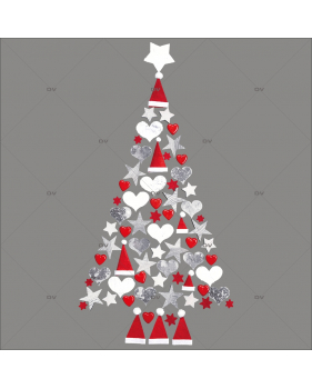 Sticker-sapin-de-noël-coeurs-étoiles-bonnets-moderne-industriel-vitrophanie-décoration-vitrine-noël-électrostatique-sans-colle-repositionnable-réutilisable-DECO-VITRES