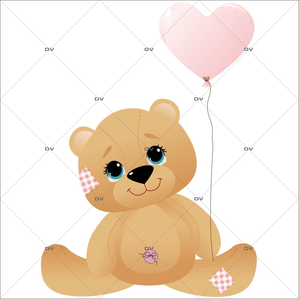 Sticker-ourson-ballon-coeur-rose-chambre-enfant-bébé-fille-mural-adhésif-encres-écologiques-latex-décoration-intérieure-DECO-VITRES