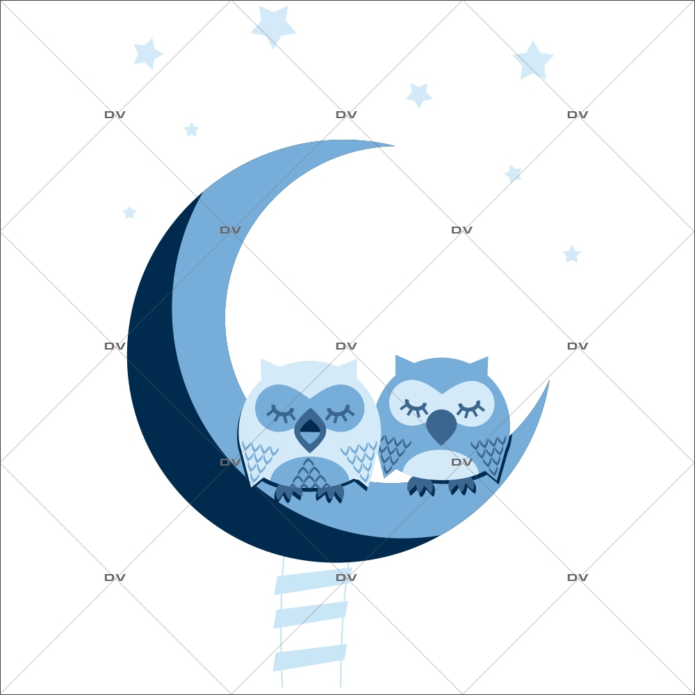 Ds Sticker Hiboux Bleus Deco Vitres Sticker Mural