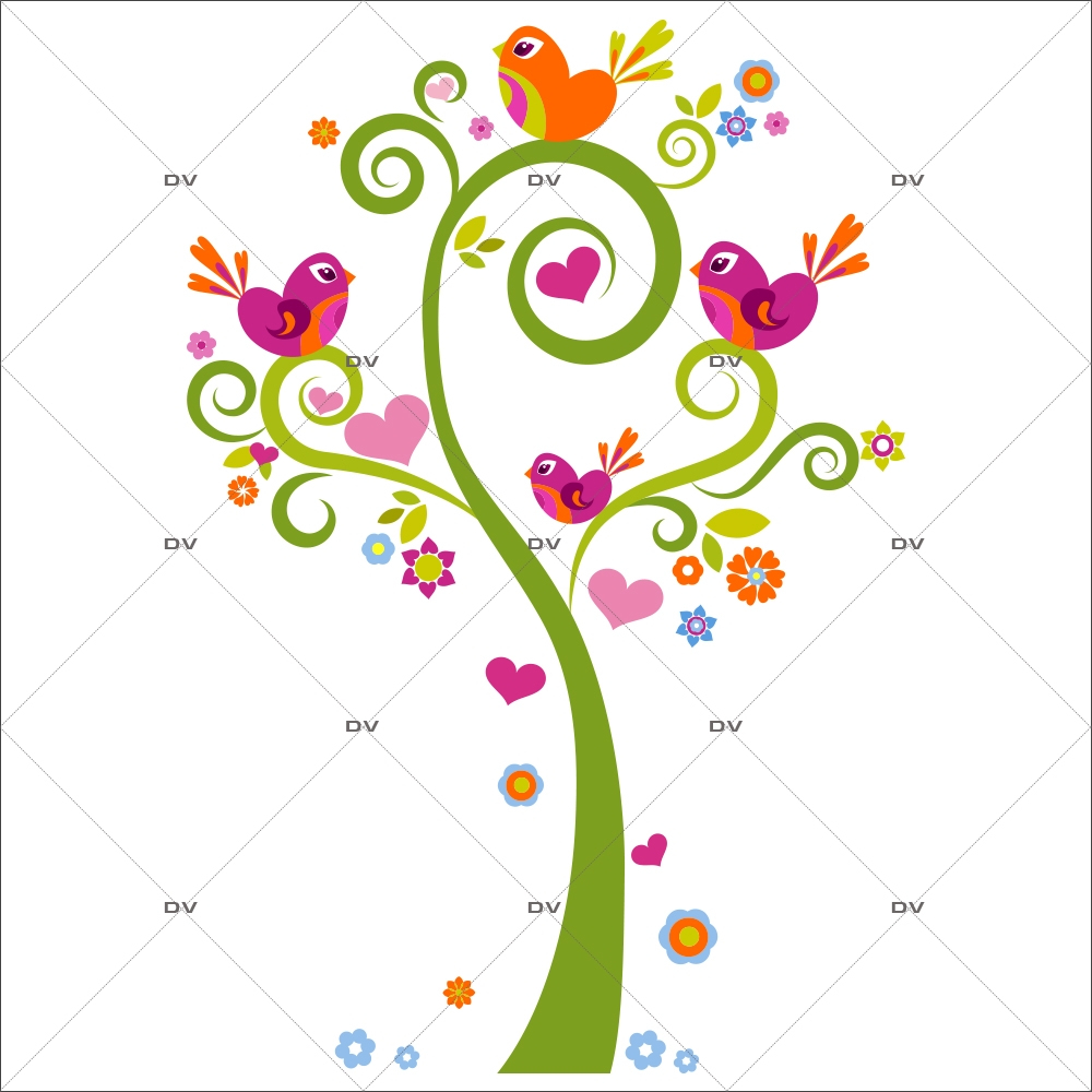 Sticker-arbre-coeurs-et-oiseaux-bleus-chambre-bébé-enfant-adhésif-encres-écologiques-latex-décoration-intérieure-DECO-VITRES
