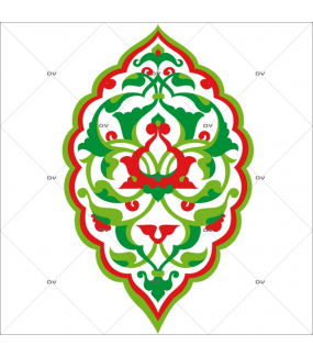 Sticker-motif-ambiance-décoration-orientale-vert-rouge-adhésif-encres-écologiques-latex-décoration-intérieure-DECO-VITRES