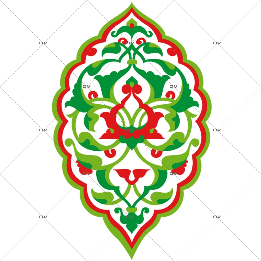 Sticker-motif-ambiance-décoration-orientale-vert-rouge-adhésif-encres-écologiques-latex-décoration-intérieure-DECO-VITRES