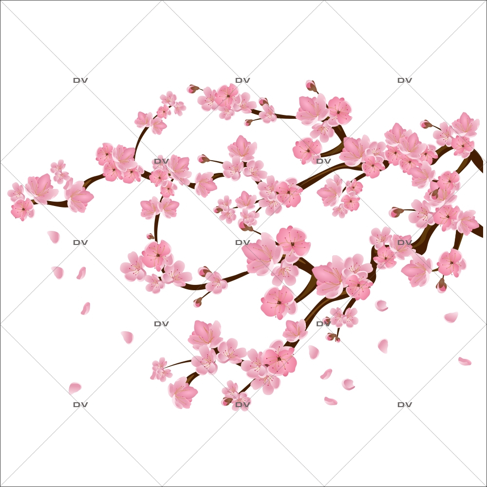 Sticker mural - Fleurs de cerisier avec papillons