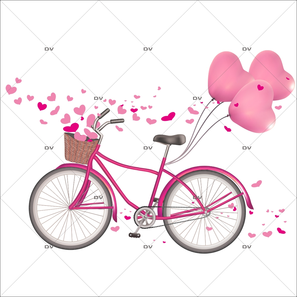 Sticker-bicyclette-ballons-coeurs-roses-printemps-été-vitrophanie-décoration-vitrine-printanière-estivale-saint-valentin-fêtes-mères-pères-électrostatique-sans-colle-repositionnable-réutilisable-DECO-VITRES