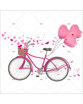 Sticker-bicyclette-ballons-coeurs-roses-printemps-été-vitrophanie-décoration-vitrine-printanière-estivale-saint-valentin-fêtes-mères-pères-électrostatique-sans-colle-repositionnable-réutilisable-DECO-VITRES
