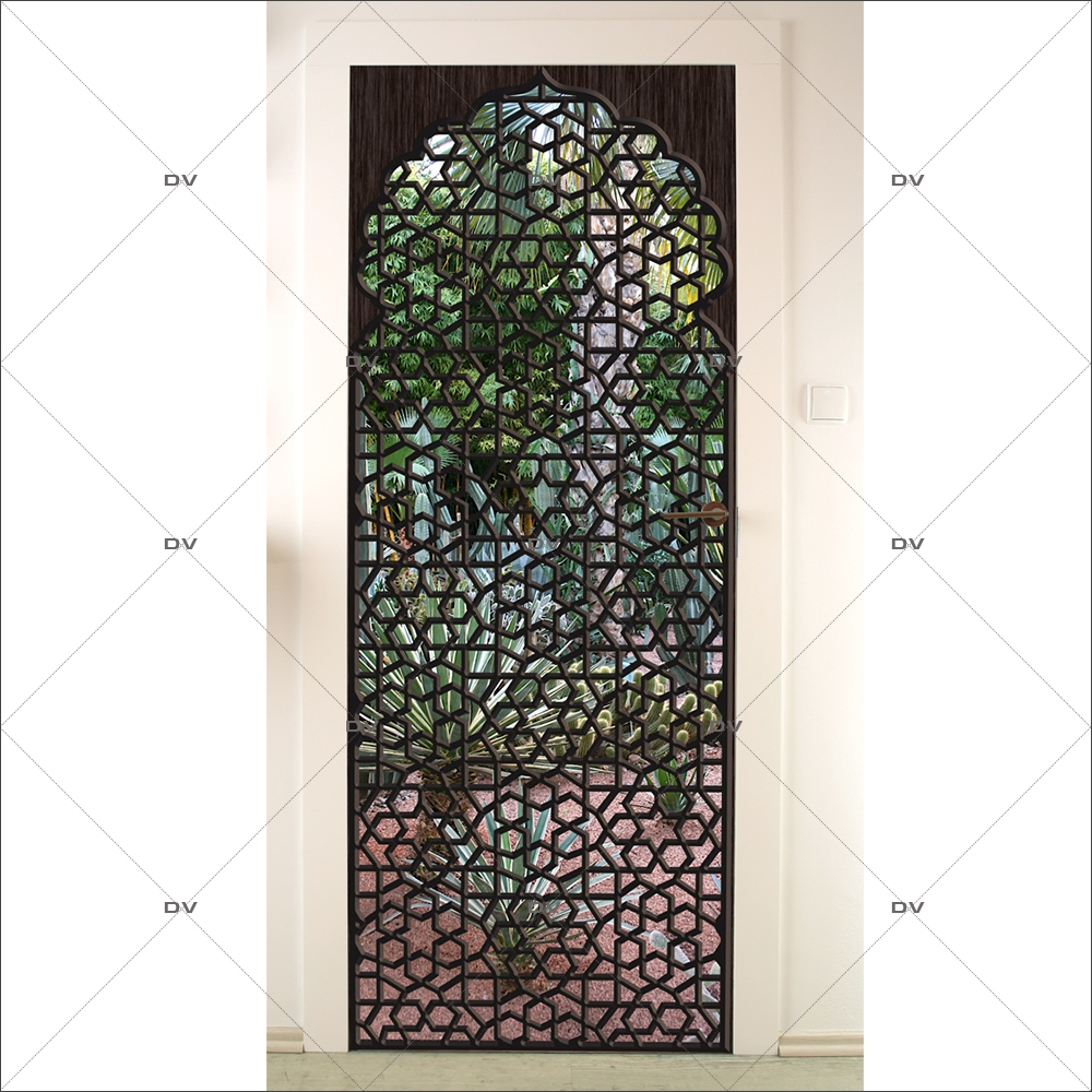 Sticker-porte-moucharabieh-ambiance-orientale-fond-cactus-adhésif-encres-écologiques-latex-décoration-intérieure-DECO-VITRES Sticker-porte-moucharabieh-ambiance-orientale-fond-cactus-adhésif-encres-écologiques-latex-décoration-intérieure-DECO-VITRES