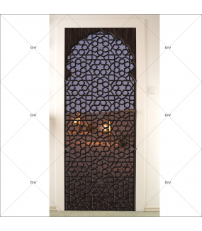 Sticker-porte-moucharabieh-ambiance-orientale-fond-désert-de-nuit-adhésif-encres-écologiques-latex-décoration-intérieure-DECO-VITRES