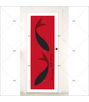Sticker-porte-carpes-koi-asiatique-ambiance-zen-adhésif-encres-écologiques-latex-décoration-intérieure-DECO-VITRES