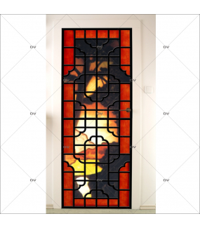 Sticker-porte-panneautage-asiatique-fond-paysage-arbre-adhésif-encres-écologiques-latex-décoration-intérieure-DECO-VITRES