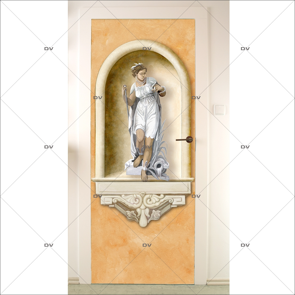 Sticker-porte-niche-statue-antique-trompe-l-oeil-retro-adhésif-encres-écologiques-latex-décoration-intérieure-DECO-VITRES