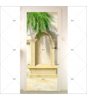 Sticker-porte-niche-patio-palmier-trompe-l-oeil-retro-adhésif-encres-écologiques-latex-décoration-intérieure-DECO-VITRES