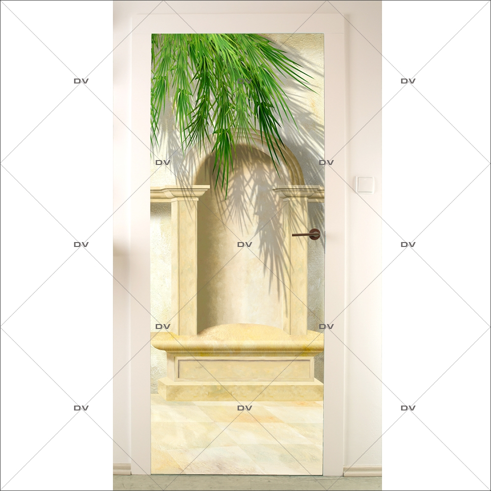 Sticker-porte-niche-patio-palmier-trompe-l-oeil-retro-adhésif-encres-écologiques-latex-décoration-intérieure-DECO-VITRES