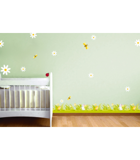 Sticker-frise-de-lapin-poussin-et-crocus-printanière-chambre-bébé-enfant-mural-adhésif-encres-écologiques-latex-décoration-intérieure-DECO-VITRES