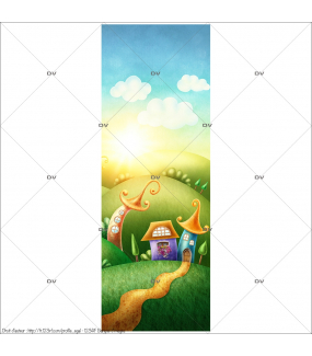 Sticker-porte-collines-pays-enchanté-maisonnettes-chambre-bébé-enfant-adhésif-encres-écologiques-latex-décoration-intérieure-DECO-VITRES