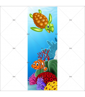 Sticker-porte-vie-sous-marine-dauphin-hippocampe-algues-coraux-mer-chambre-bébé-enfant-salle-de-bains-adhésif-encres-écologiques-latex-décoration-intérieure-DECO-VITRES
