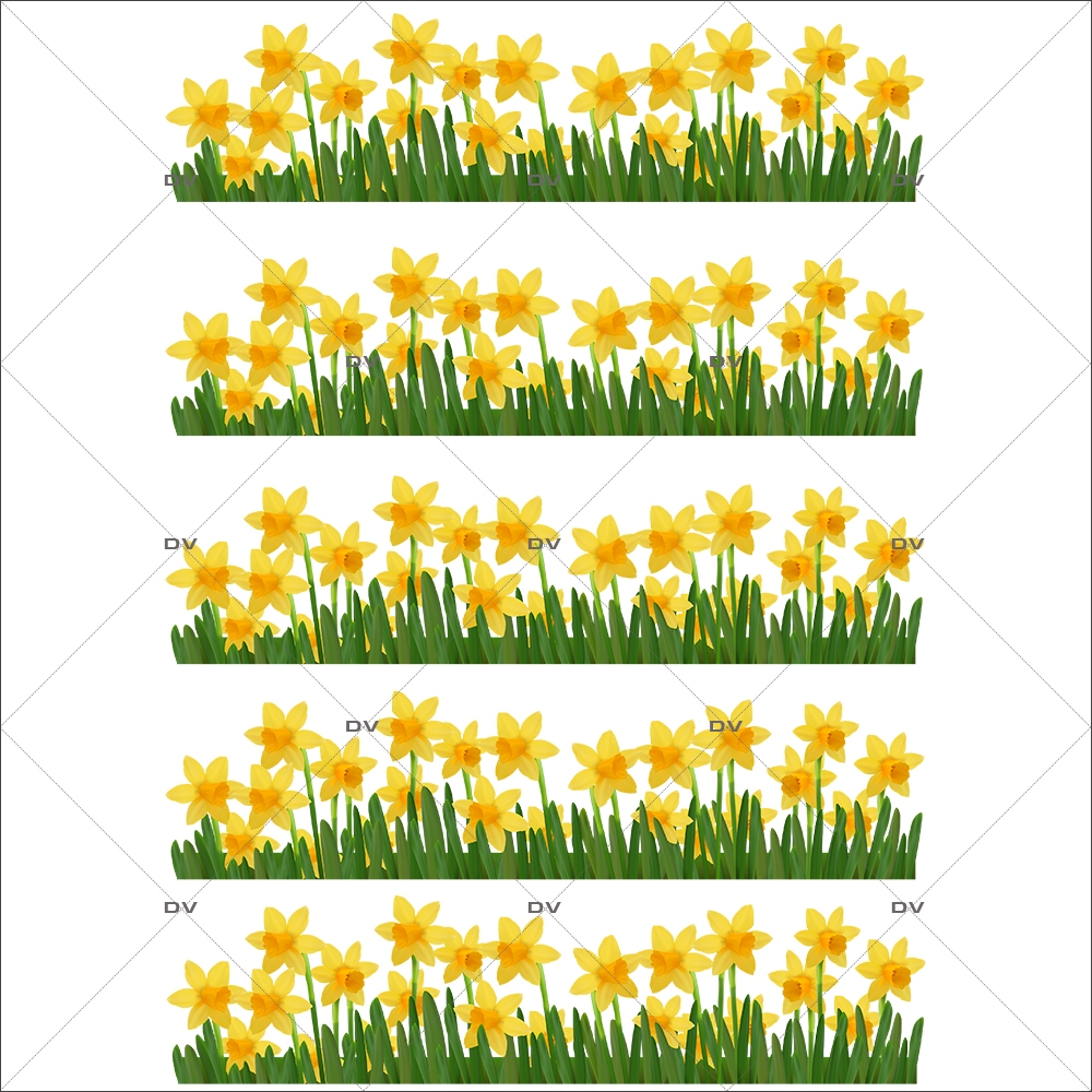 Sticker-frises-jonquilles-fleurs-jaunes-printemps-vitrophanie-décoration-vitrine-printanière-fêtes-grands-mères-électrostatique-sans-colle-repositionnable-réutilisable-DECO-VITRES