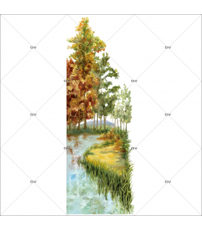 Sticker-décor-campagne-automne-arbres-rivière-vitrophanie-décoration-vitrine-automnale-électrostatique-sans-colle-repositionnable-réutilisable-DECO-VITRES