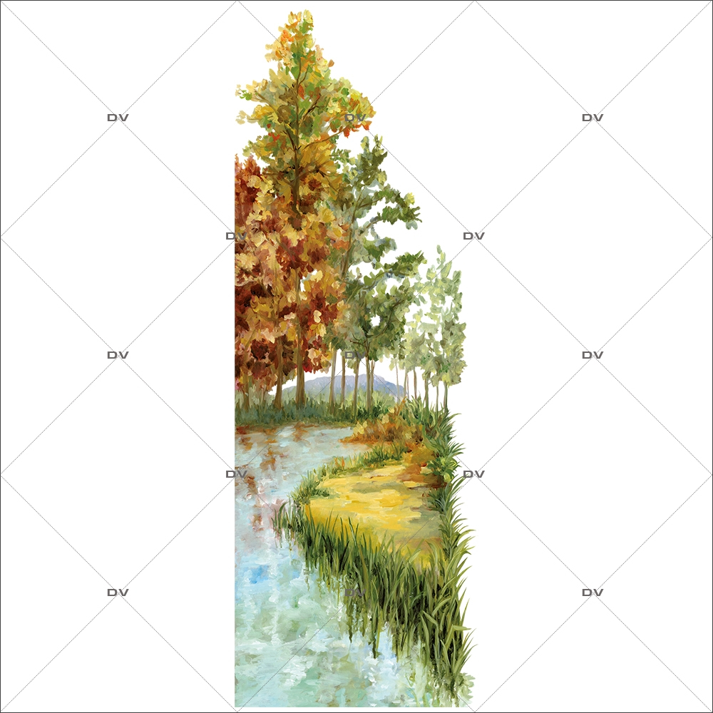 Sticker-décor-campagne-automne-arbres-rivière-vitrophanie-décoration-vitrine-automnale-électrostatique-sans-colle-repositionnable-réutilisable-DECO-VITRES