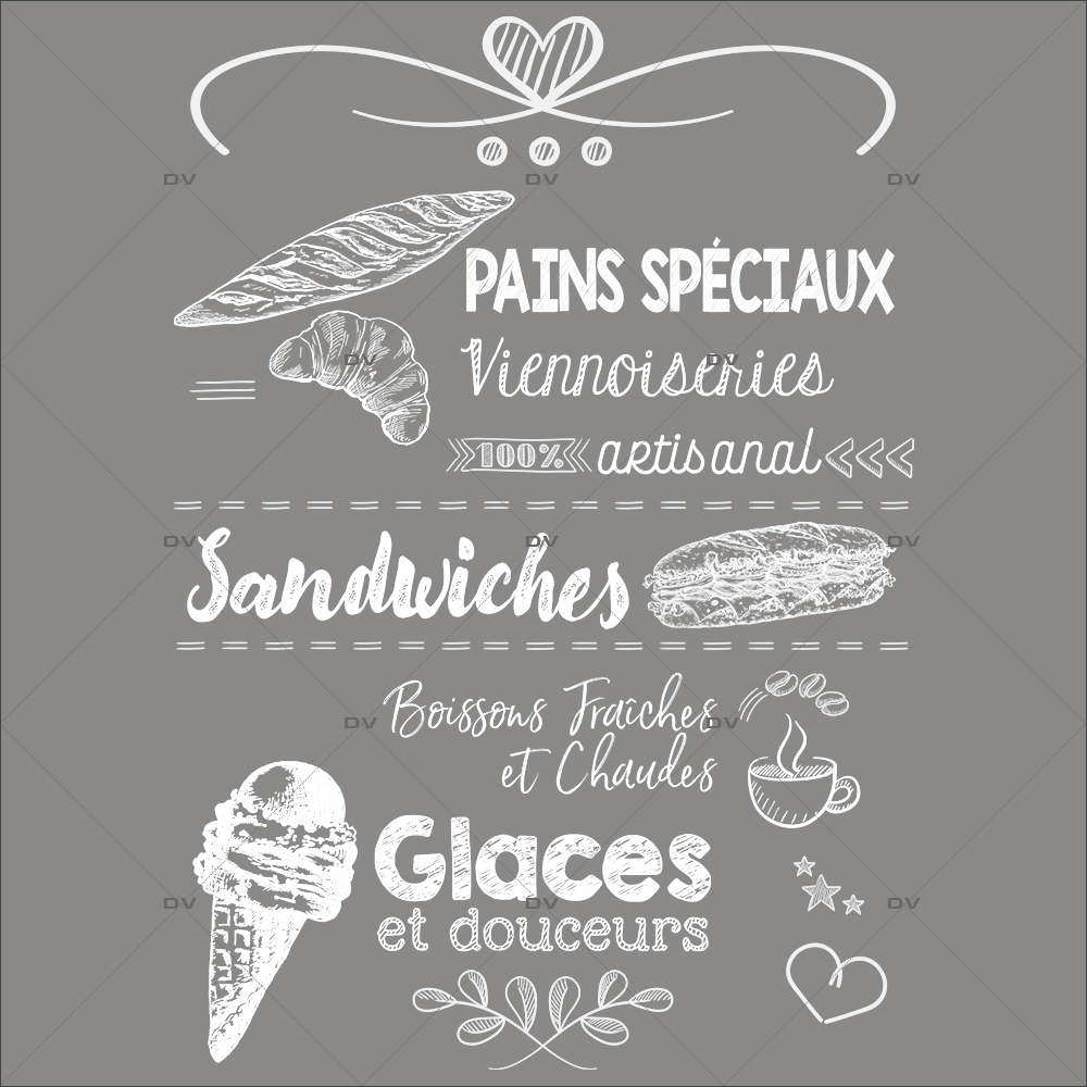 Sticker-mood-board-pains-viennoiseries-glaces-boissons-blancs-vitrophanie-décoration-vitrine-spécial-boulangerie-pâtisserie-salon-de-thé-électrostatique-sans-colle-repositionnable-réutilisable-DECO-VITRES