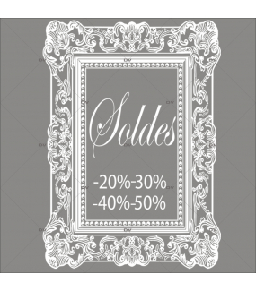 Sticker-soldes-pourcentages-cadre-retro-textes-blancs-vitrophanie-décoration-vitrine-promotionnelle-électrostatique-sans-colle-repositionnable-réutilisable-DECO-VITRES