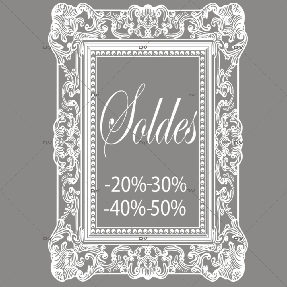 Sticker-soldes-pourcentages-cadre-retro-textes-blancs-vitrophanie-décoration-vitrine-promotionnelle-électrostatique-sans-colle-repositionnable-réutilisable-DECO-VITRES