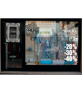 Sticker-soldes-multilingue-textes-noirs-soldes-vitrophanie-décoration-vitrine-promotionnelle-électrostatique-sans-colle-repositionnable-réutilisable-DECO-VITRES