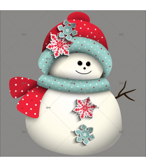 Sticker-bonhomme-de-neige-bonnet-cristaux-paysage-hiver-vitrophanie-décoration-vitrine-noël-électrostatique-sans-colle-repositionnable-réutilisable-DECO-VITRES