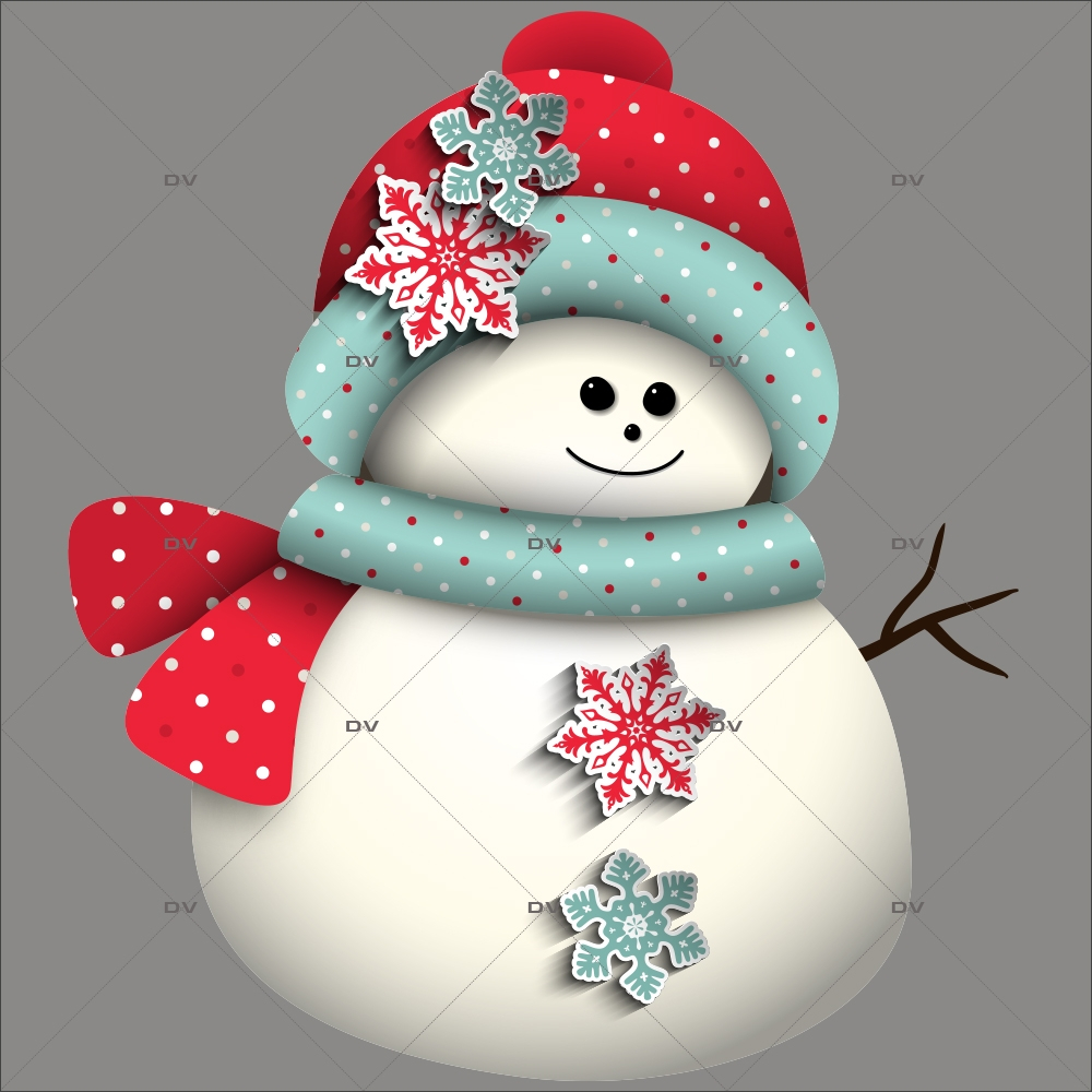 Sticker-bonhomme-de-neige-bonnet-cristaux-paysage-hiver-vitrophanie-décoration-vitrine-noël-électrostatique-sans-colle-repositionnable-réutilisable-DECO-VITRES