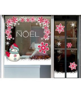 Sticker-bonhomme-de-neige-bonnet-cristaux-paysage-hiver-vitrophanie-décoration-vitrine-noël-électrostatique-sans-colle-repositionnable-réutilisable-DECO-VITRES