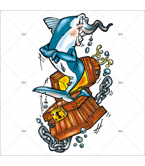 Sticker-espadon-coffre-au-trésor-marine-mer-pirate-poisson-mer-chambre-bébé-enfant-salle-de-bains-adhésif-encres-écologiques-latex-décoration-intérieure-DECO-VITRES