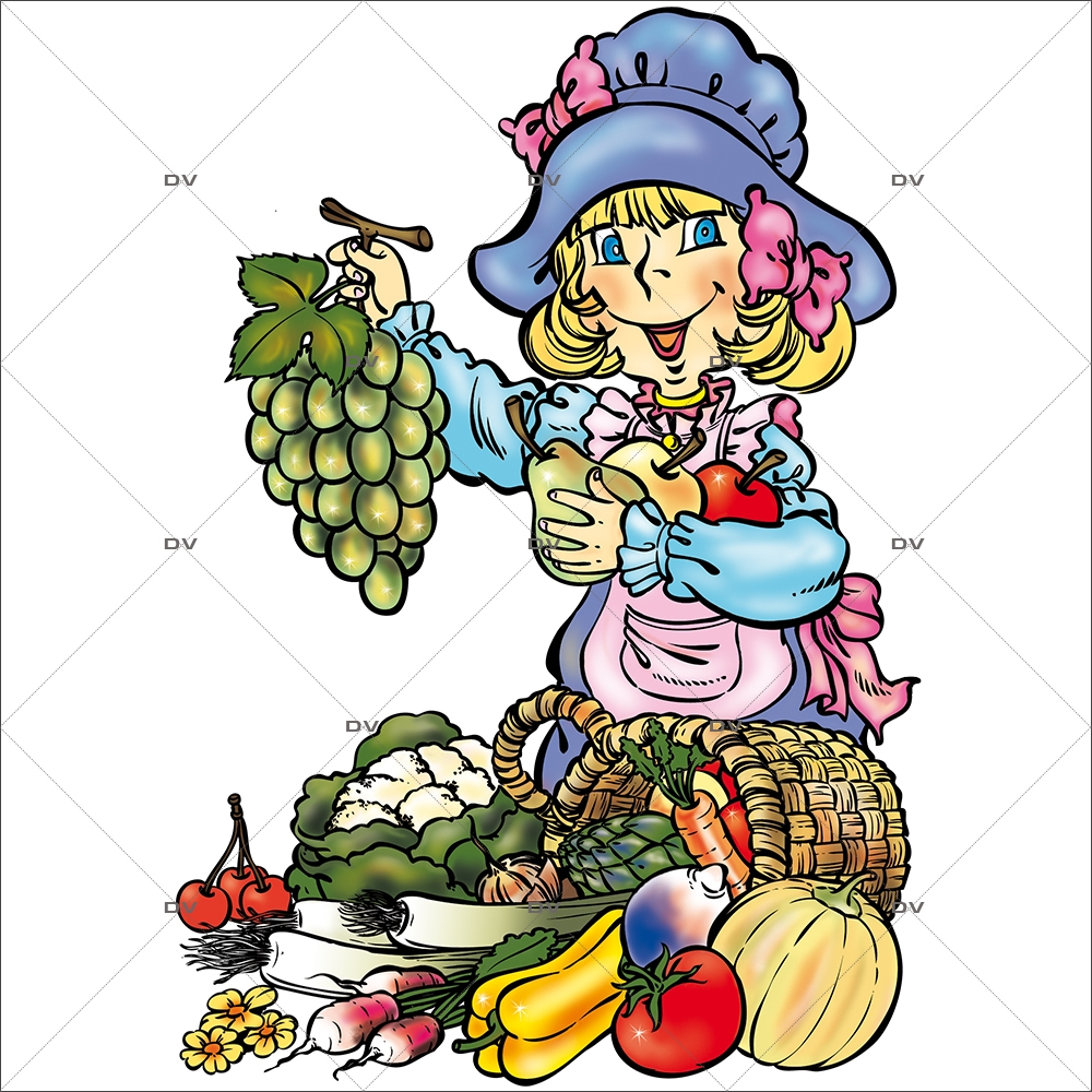 Sticker-personnage-primeurs-fruits-légumes-vitrophanie-décoration-vitrine-électrostatique-sans-colle-repositionnable-réutilisable-DECO-VITRES