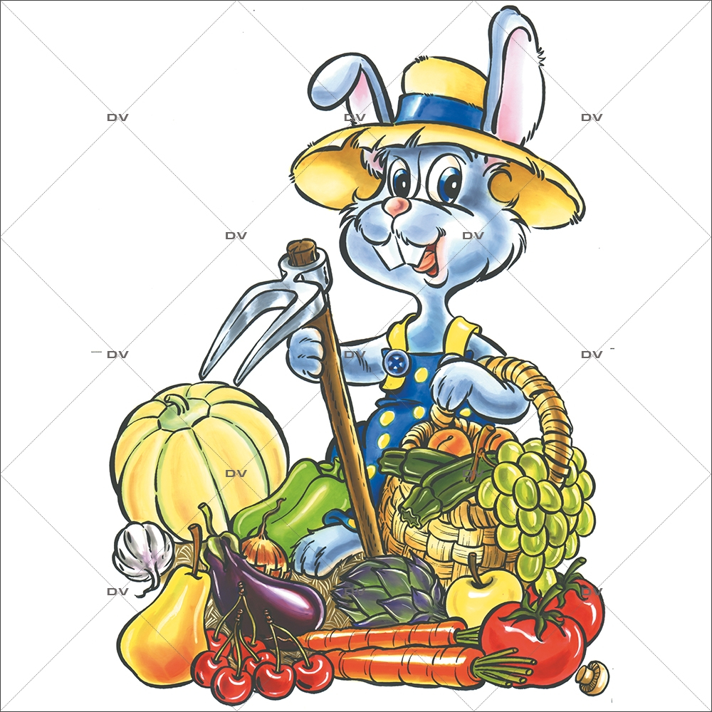 Sticker-lapin-maraîcher-primeurs-fruits-légumes-vitrophanie-décoration-vitrine-électrostatique-sans-colle-repositionnable-réutilisable-DECO-VITRES