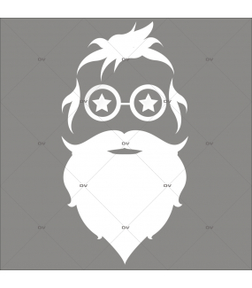 Sticker-tête-de-père-noël-lunettes-étoiles-silhouette-blanc-vitrophanie-décoration-vitrine-noël-opticien-électrostatique-sans-colle-repositionnable-réutilisable-DECO-VITRES