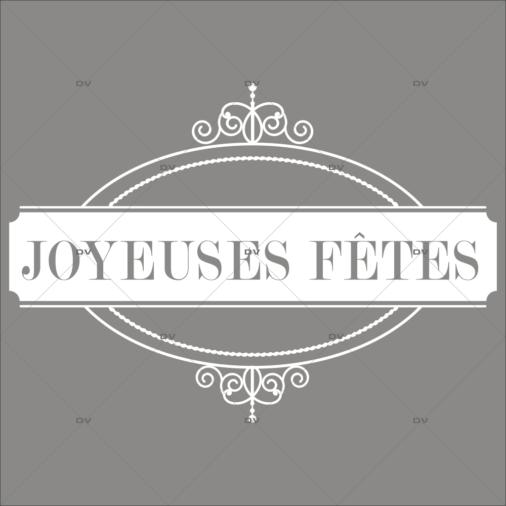 Sticker-médaillon-texte-joyeuses-fêtes-blanc-retro-vitrophanie-décoration-vitrine-noël-opticien-électrostatique-sans-colle-repositionnable-réutilisable-DECO-VITRES