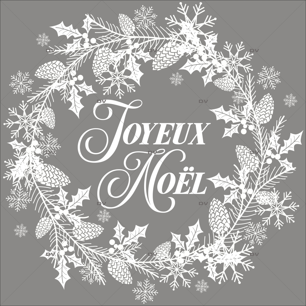 Sticker-couronne-de-noël-texte-joyeux-noël-cristaux-pommes-de-pin-blanc-vitrophanie-décoration-vitrine-noël-électrostatique-sans-colle-repositionnable-réutilisable-DECO-VITRES