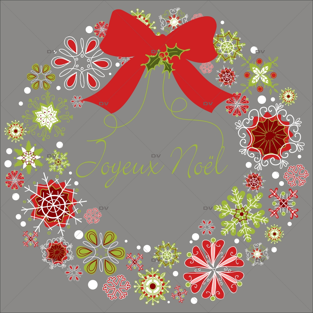 Sticker-couronne-de-noël-texte-joyeux-noël-cristaux-thème-traditionnel-rouge-vert-vitrophanie-décoration-vitrine-noël-électrostatique-sans-colle-repositionnable-réutilisable-DECO-VITRES