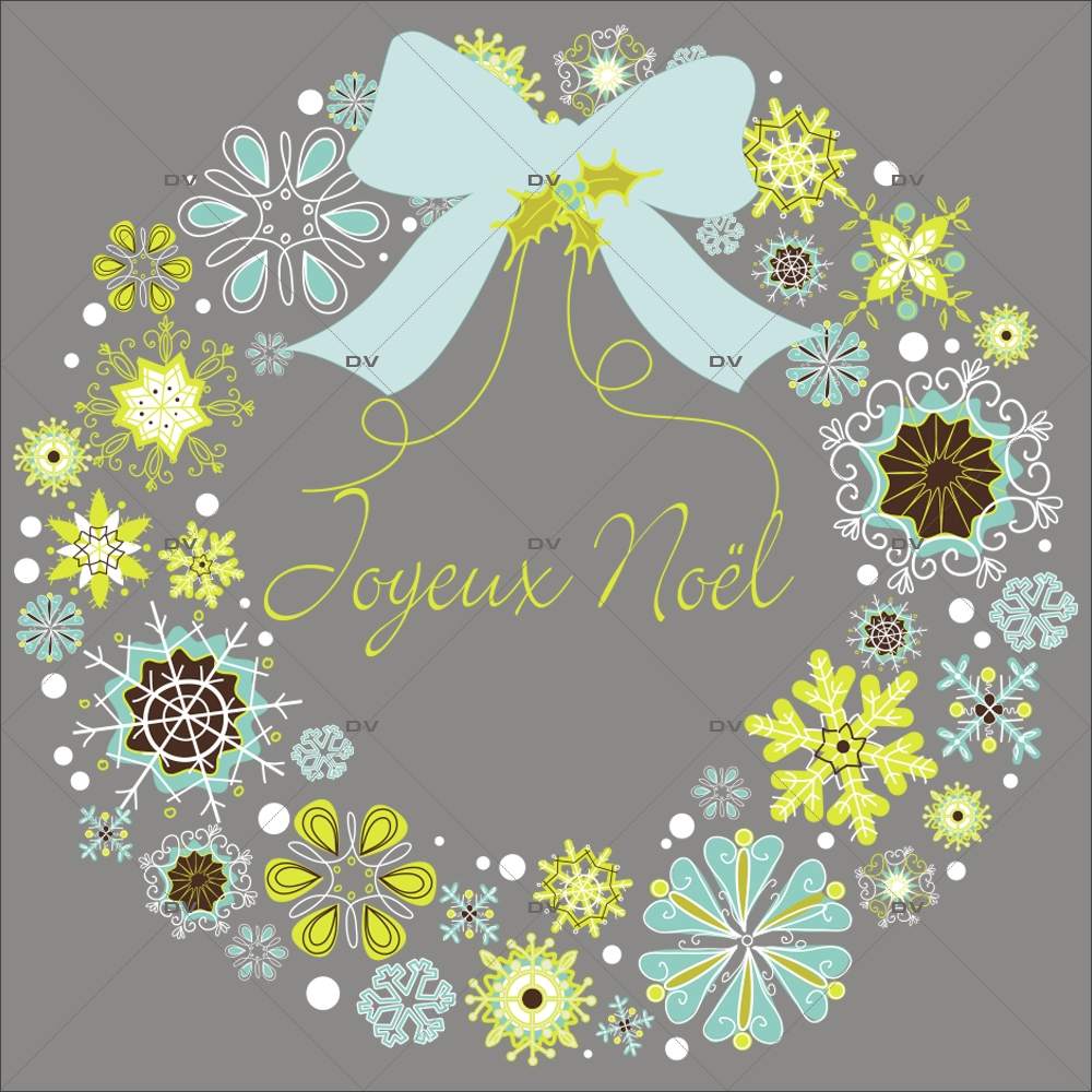 Sticker-couronne-de-noël-texte-joyeux-noël-cristaux-thème-moderne-bleu-vert-anis-vitrophanie-décoration-vitrine-noël-électrostatique-sans-colle-repositionnable-réutilisable-DECO-VITRES